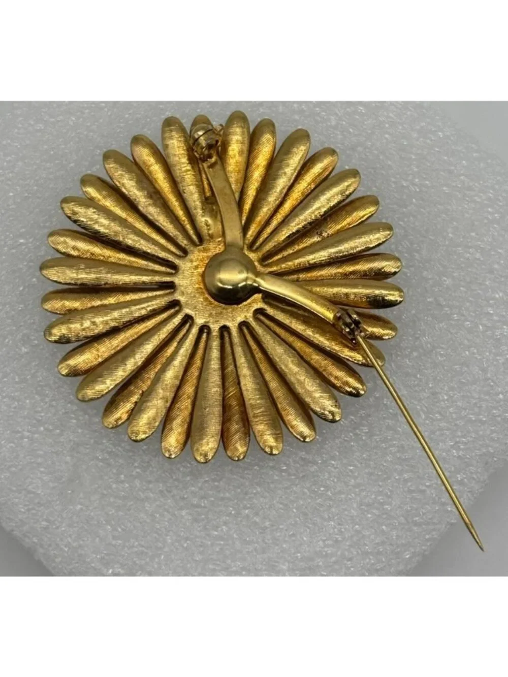 Vintage Enamel Daisy Brooch Double Petals Abstract Color Print 1960s, Not Signed
